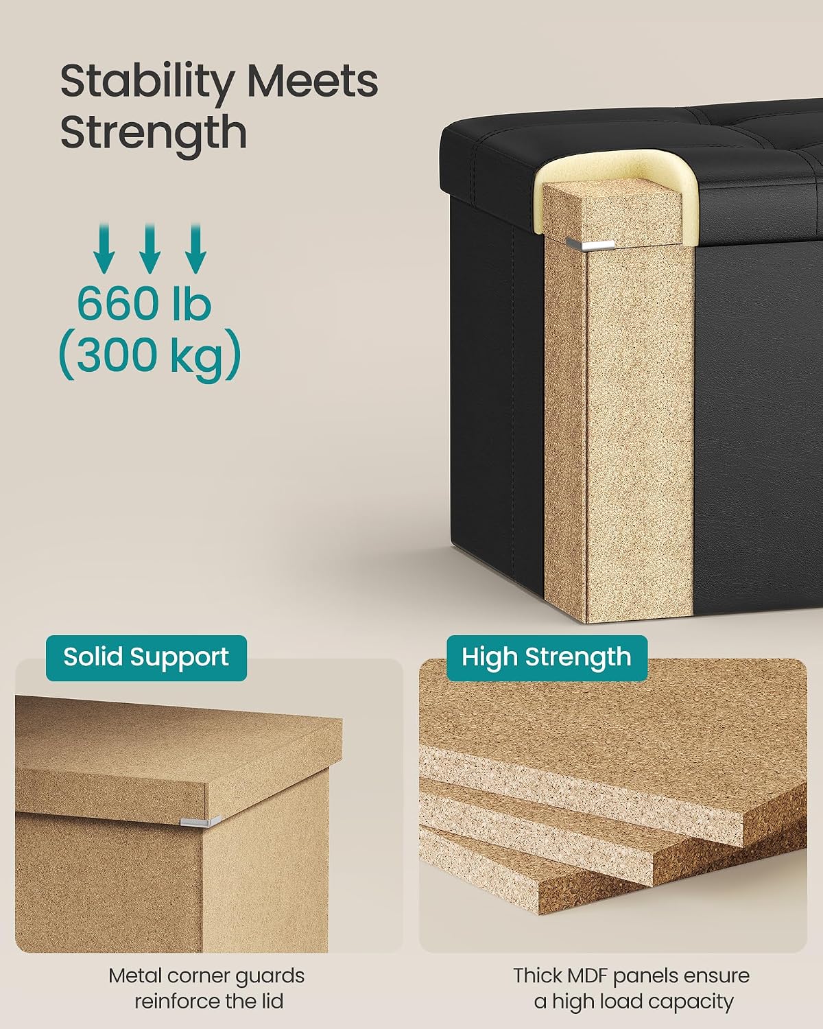 Detalle 1 de SONGMICS Storage Ottoman Bench 30 Inches