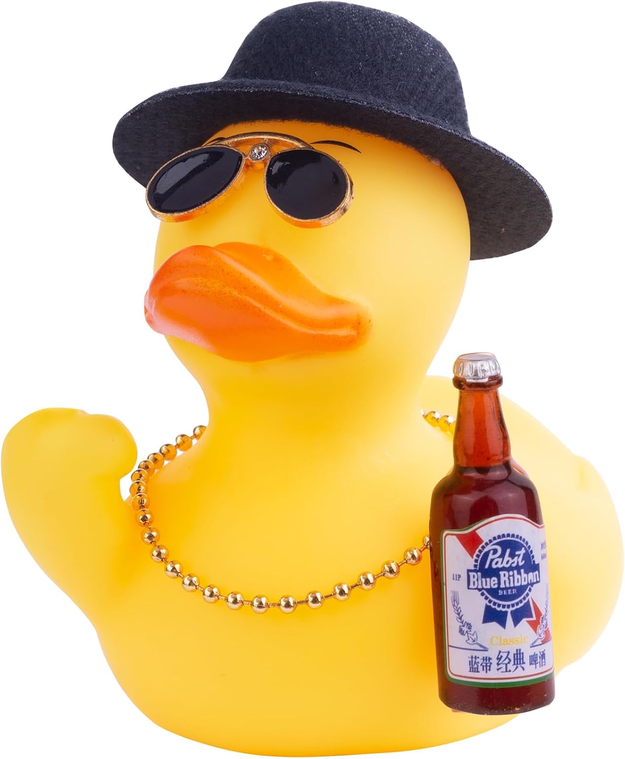 Mwmoeen Gummi Ente für Auto – einzigartige Gelb-Enten-Dekoration mit Top-Hut, Halskette und Flasche