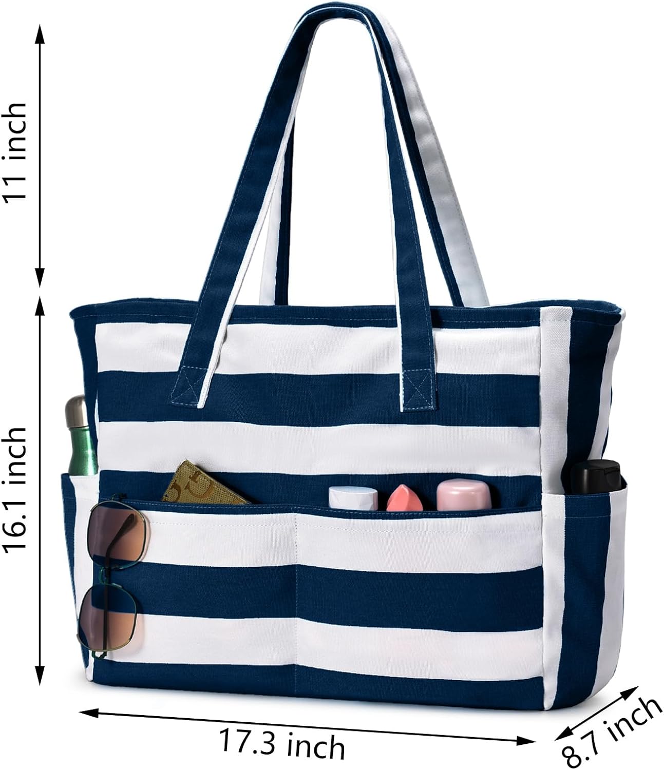 Detalle de oscaurt Large Beach Bag with 8 Pockets: Waterproof Family Tote for Beach, Pool, and Travel
