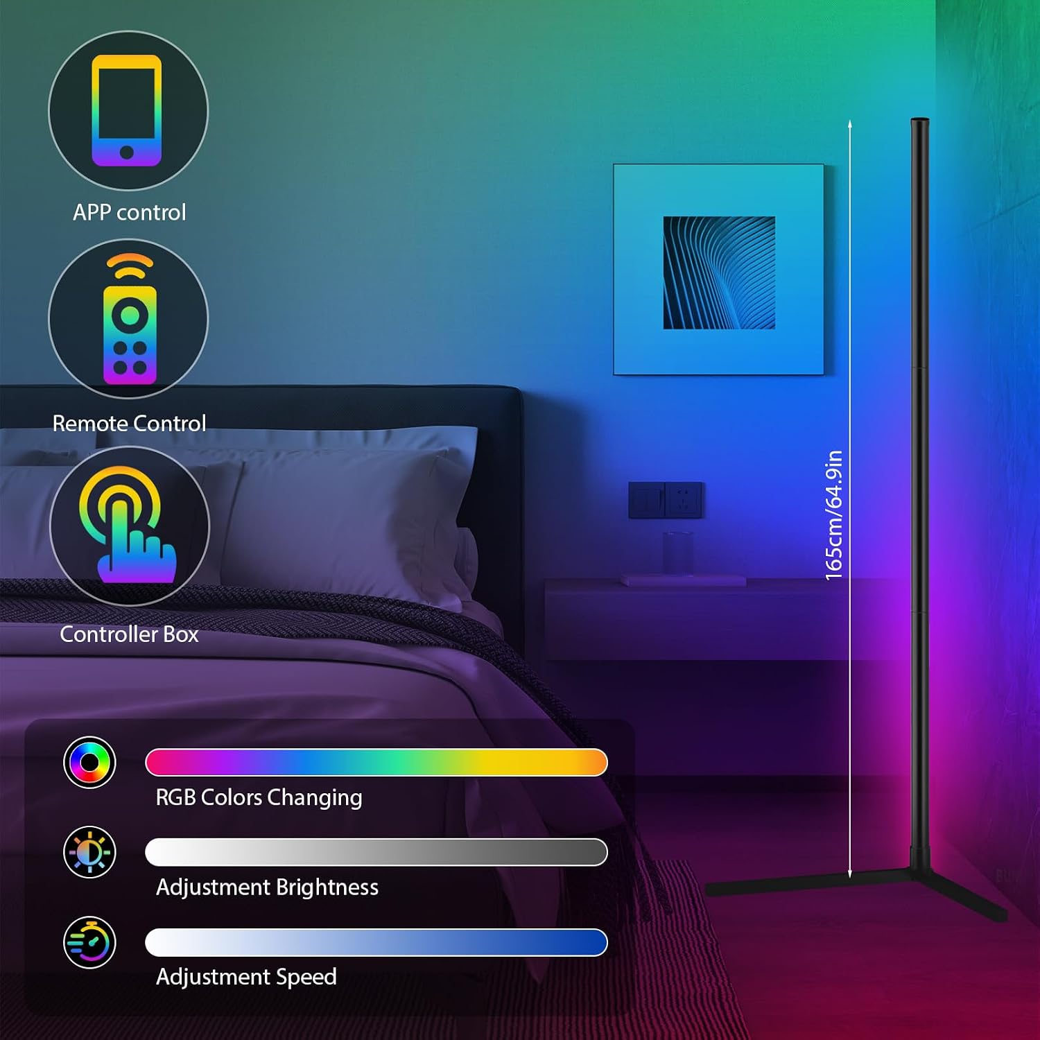 Detalle 1 de Corner Floor Lamp 165cm Smart RGB LED