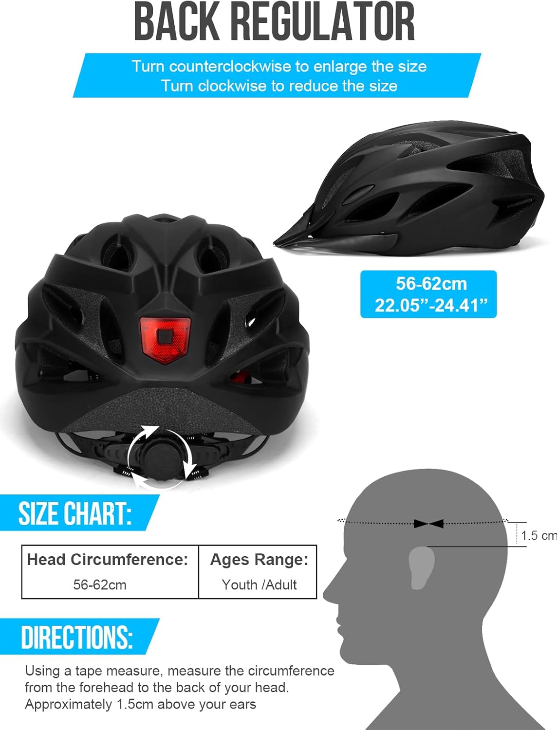 Thumbnail 5 de Fahrradhelm Erwachsene mit LED-Licht – Cityhelm Urban verstellbar 57–62 cm (PC-Schale/EPS) für Damen & Herren