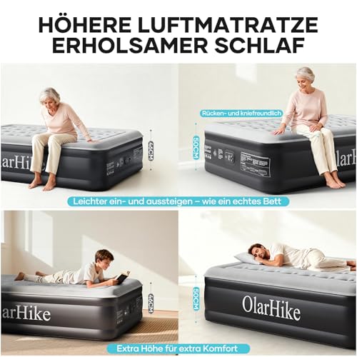 Detalle de OlarHike Luftmatratze selbstaufblasend 140x200x50 cm – Gästebett mit integrierter Pumpe