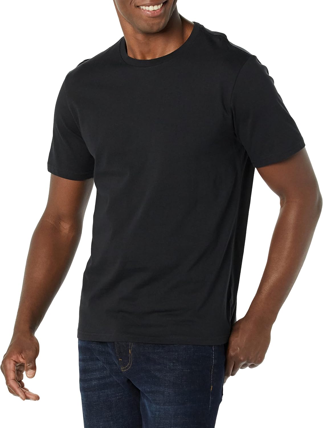 Detalle de Amazon Essentials Herren T‑Shirt mit kurzen Ärmeln und Rundhalsausschnitt in schmaler Passform