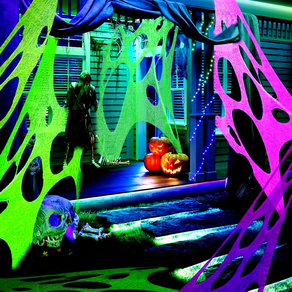 Thumbnail 5 de wymulot 2*10M Cotton Spider Web Decoration, 5 Colors, Black Light