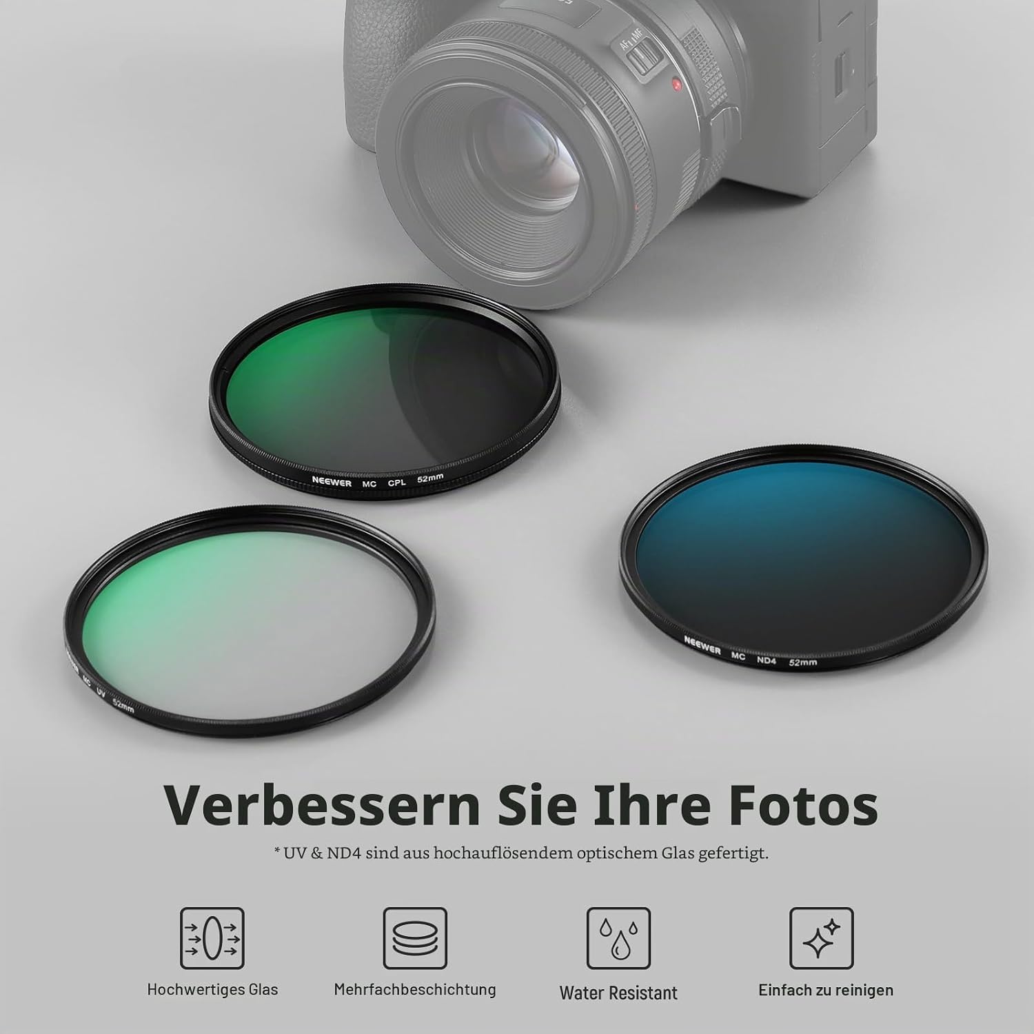 Thumbnail 1 de NEEWER 52mm UV/CPL/ND Objektiv Filter Set mit Hartschalenetui – Schutz, Kontrast & Lichtsteuerung