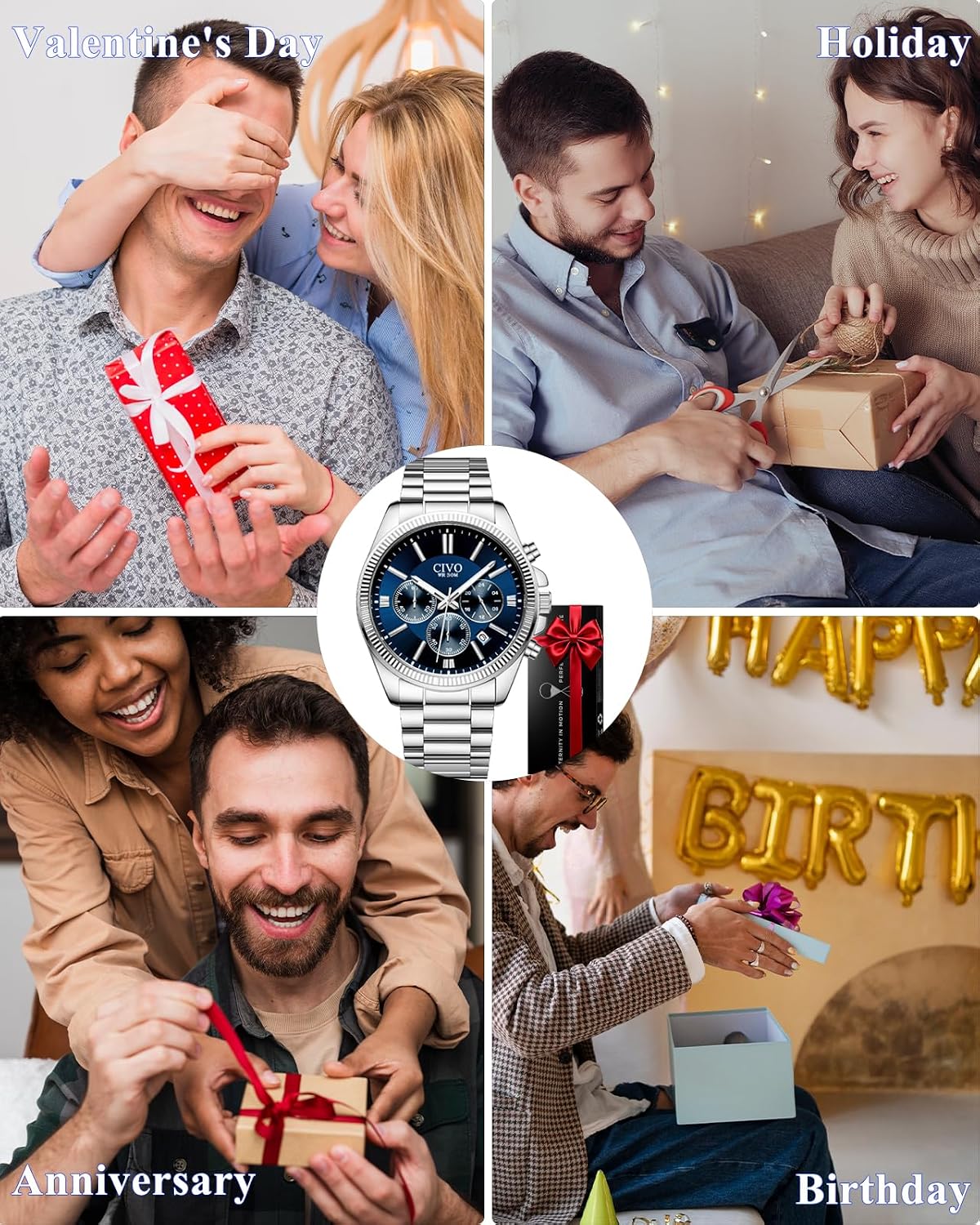 Detalle de CIVO Herrenuhr Edelstahl Chronograph mit Datum – Silbern, 41 mm, Quarz, 3 ATM Wasserdicht