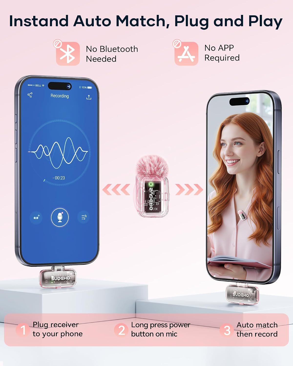 Detalle de Wireless Mini Lavalier Microphones, Pink