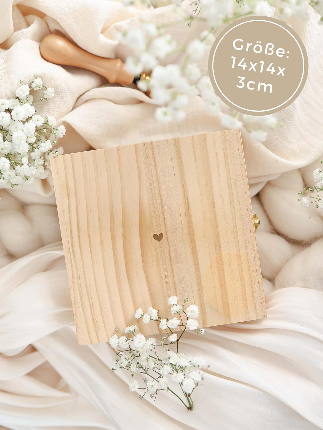 Detalle de Joli Coon Geschenkbox für Freundinnen – Glück ist es eine Freundin wie Dich zu haben, Holzbox 14 × 14 × 3 cm