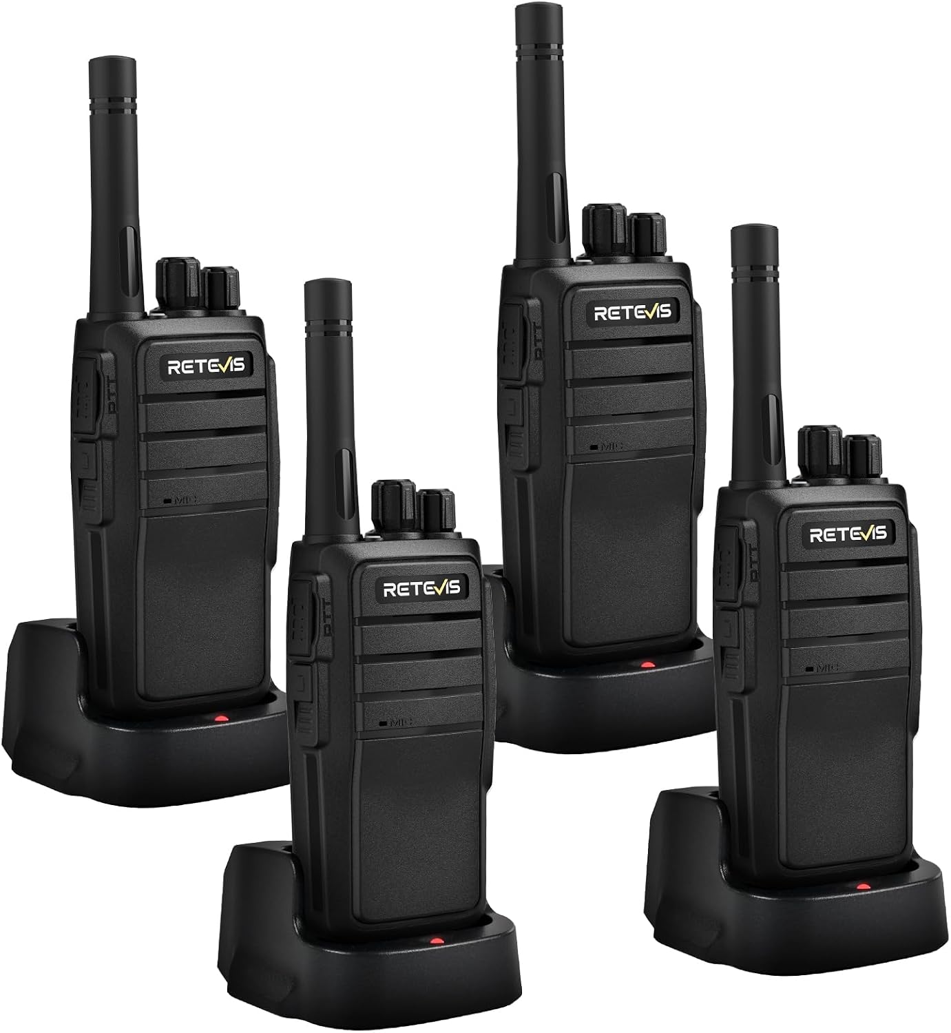Detalle de Retevis RT21 Handheld Walkie-Talkies (16C/16CH) mit CTCSS/DCS, VOX und Notfallfunktionen – 4er-Set Schwarz