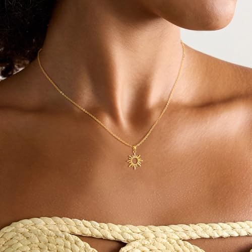 Thumbnail 2 de Tewiky Sun Pendant Necklace for Women, 14K Gold Plated Layered Sun Charm