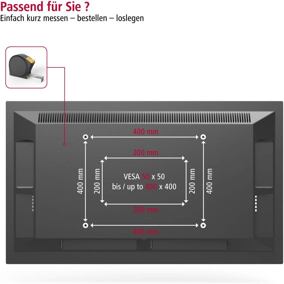 Thumbnail 2 de Hama TV-Wandhalterung neigbar für 32–75 Zoll (VESA 50×50 bis 400×400, bis 40 kg) schwarz