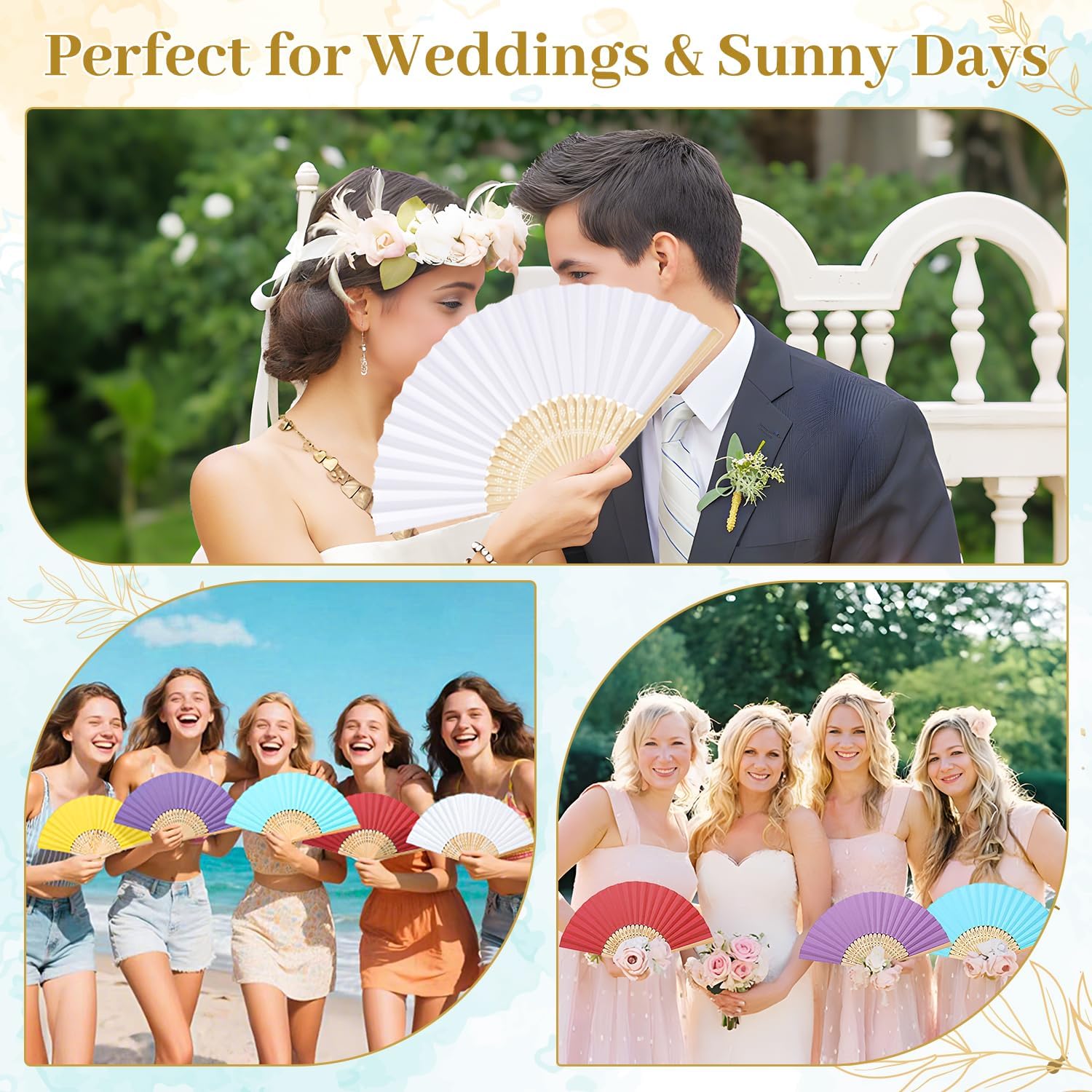 Detalle de iZoeL 24 Pack Folding Hand Fans: Paper & Bamboo, 12 Colours – Ideal for Weddings, Parties and DIY