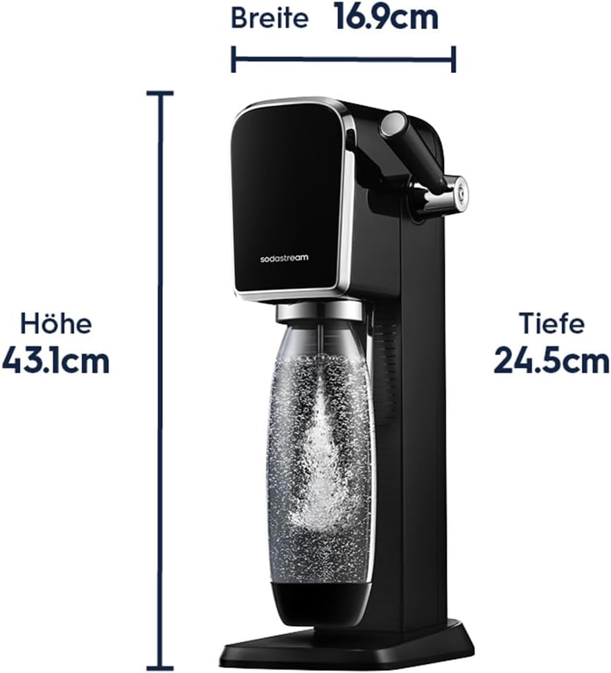 Detalle de SodaStream Wassersprudler ART mit CO2-Zylinder und 1x 1L spülmaschinenfester Kunststoffflasche (schwarz, 44 cm)