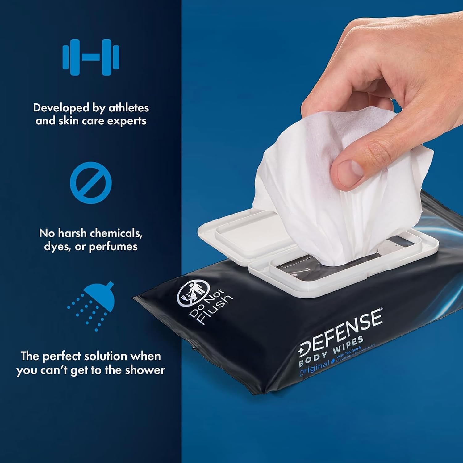 Detalle de Defense Soap All Natural Body Wipes with Tea Tree Oil (3-Pack, 40 Wipes Each) for Post-Workout Cleansing