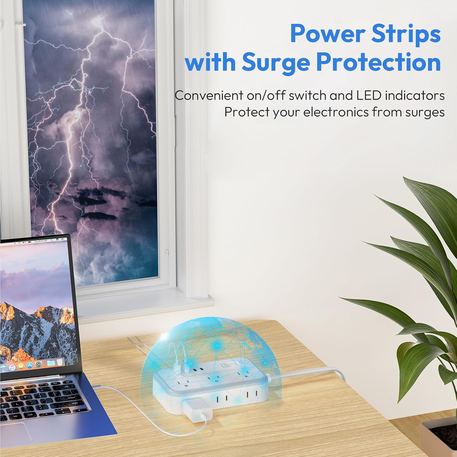 Detalle de NTONPOWER APS-6A2U2C-US 15-Foot Surge Protector Power Strip, 6 Outlets, 4 USB Ports