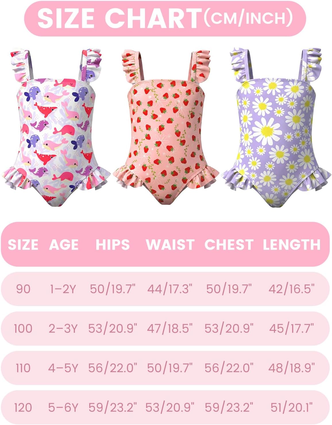 Thumbnail 5 de JiAmy Girls' Flower Print Ruffle Sleeveless One-Piece Swimsuit (12m–8y)