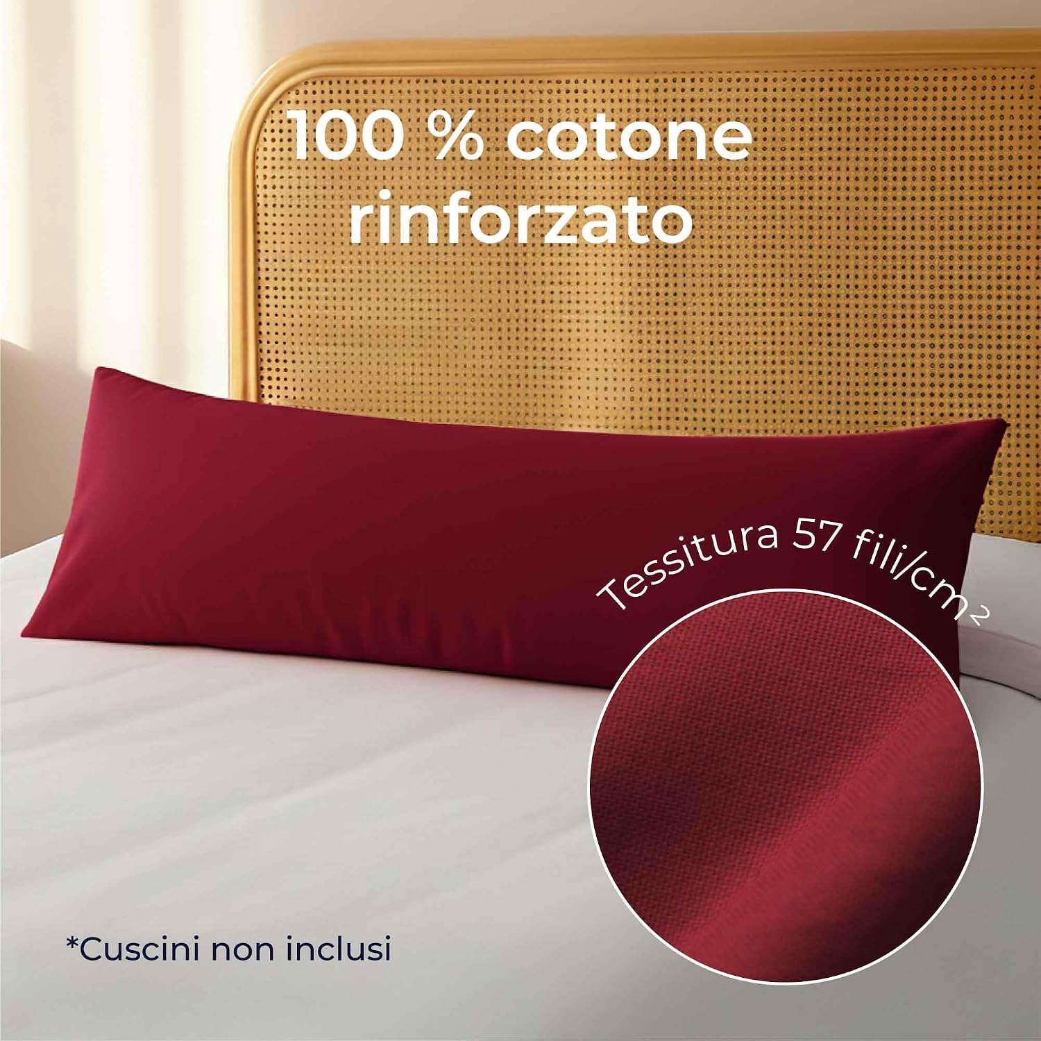 Detalle de Federe 40x145 Cotone Rinforzato (Set da 2) – Dreamzie, Borgogna, 57 Fili/cm², Certificato Oeko Tex