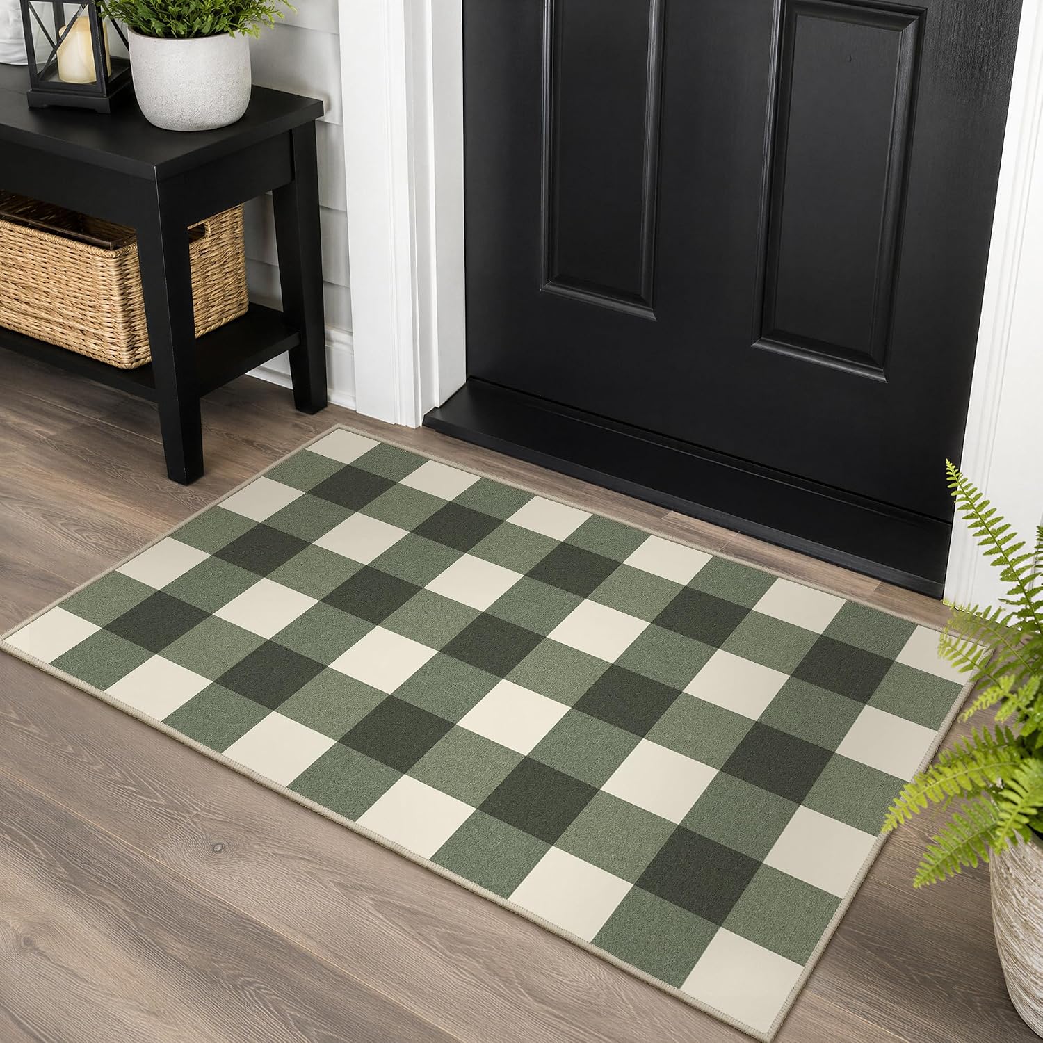 Detalle 1 de GENIMO 2.3 x 3.6 Rug, Sage Green Washable Outdoor Buffalo Check