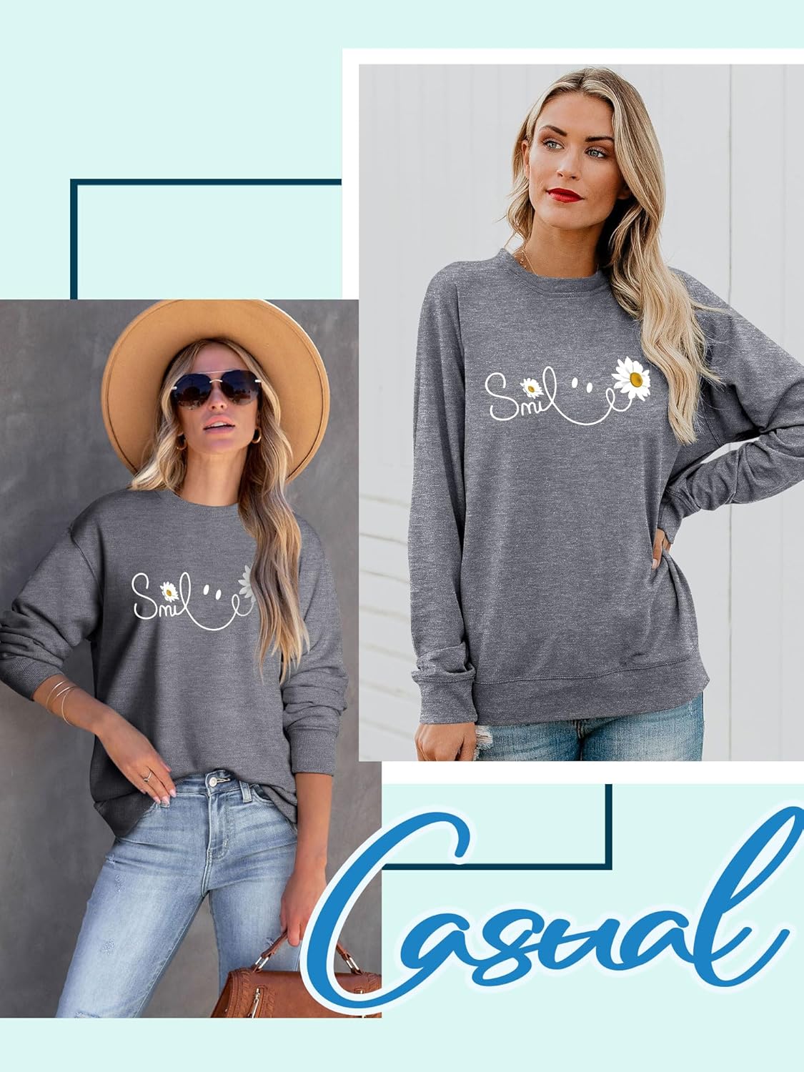 Thumbnail 1 de Yihelian Damen Sweatshirt Gänseblümchen Muster