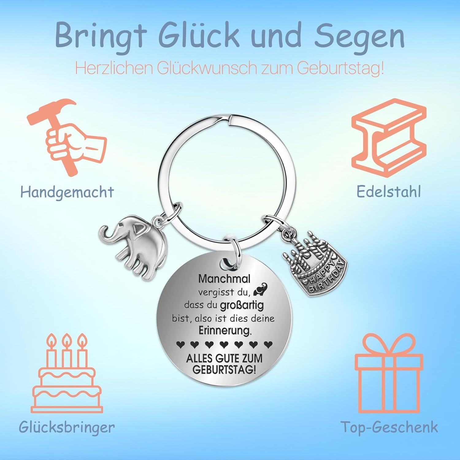 Thumbnail 5 de Positiver Elefant & Glücksbringer-Schlüsselanhänger „Pocket Hug“ – Geburtstagsgeschenk für mehr Mut