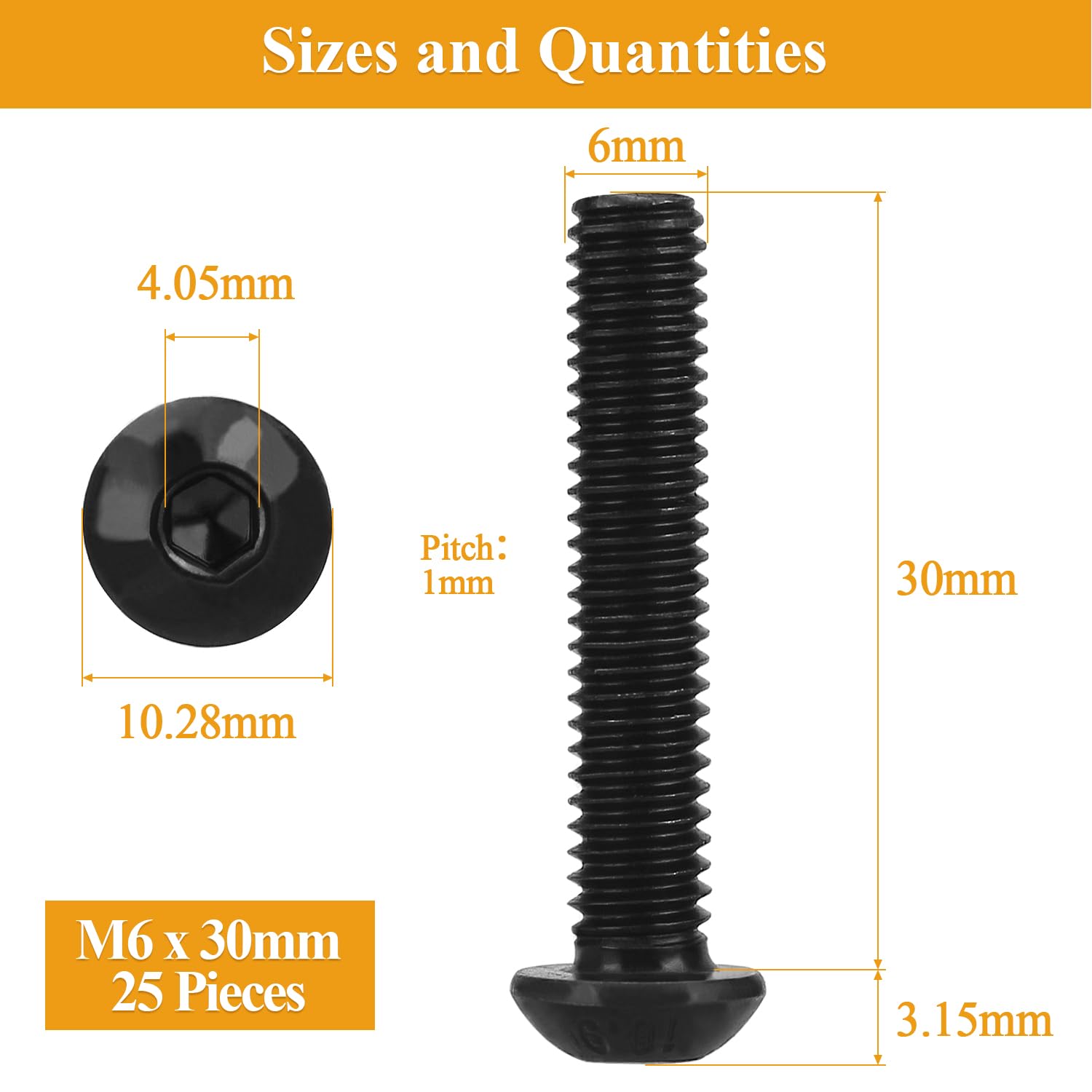 Detalle de Sutemribor M6 x 30mm Button Head Socket Cap Screws, 10.9 Alloy Steel