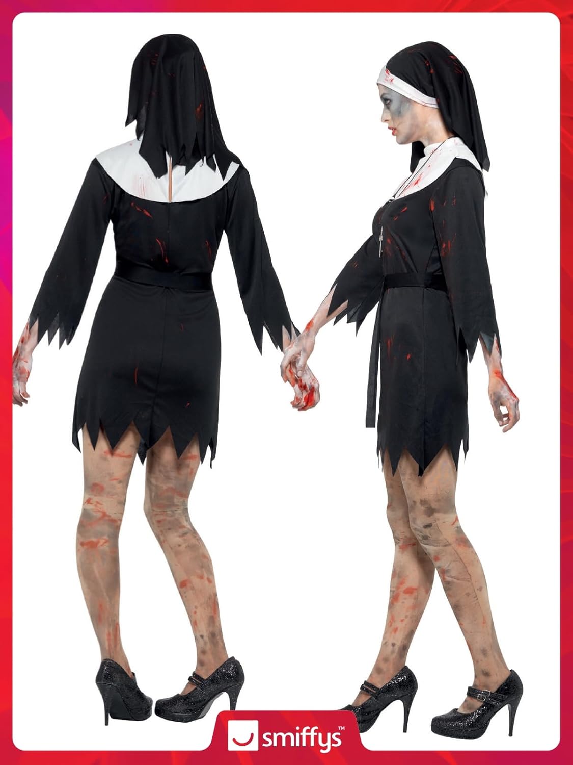 Thumbnail 5 de Smiffys Damen Zombie Ordensschwester Kostüm – Kleid, Kopftuch, Gürtel und Kreuzkette, schwarz