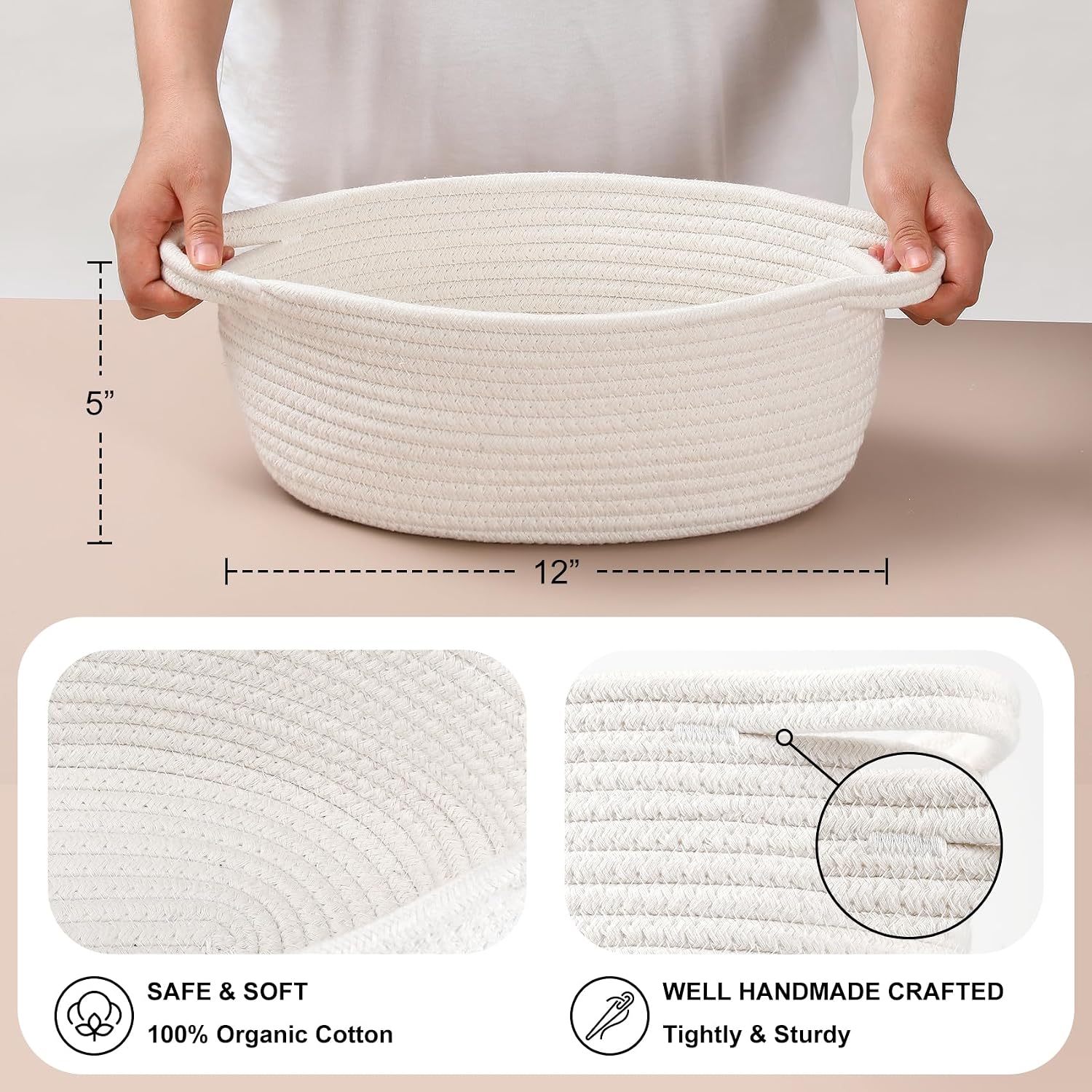 Detalle 2 de LANDNEOO 8-Pack Woven Cotton Rope Baskets with Gift Bags and Ribbons, White