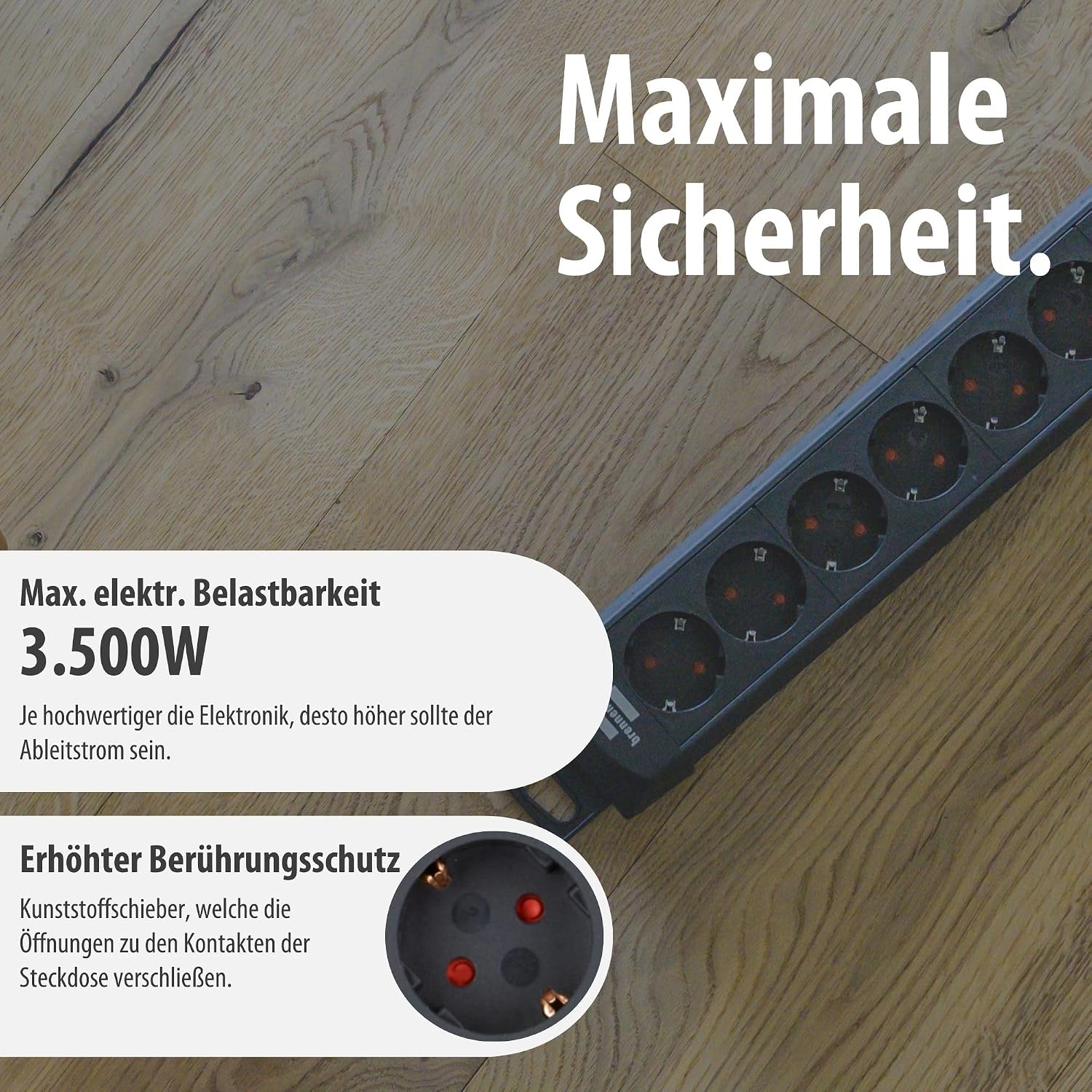 Detalle de Brennenstuhl Premium-Line 10-Fach Steckdosenleiste, 3 m – robust, fahrbar und sicher