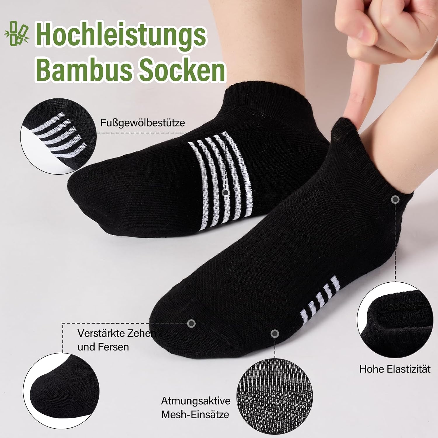 Detalle de Effeet Bambus Sneaker Socken Damen – 6 oder 12 Paar, atmungsaktiv, gepolstert, kurze Laufsocken