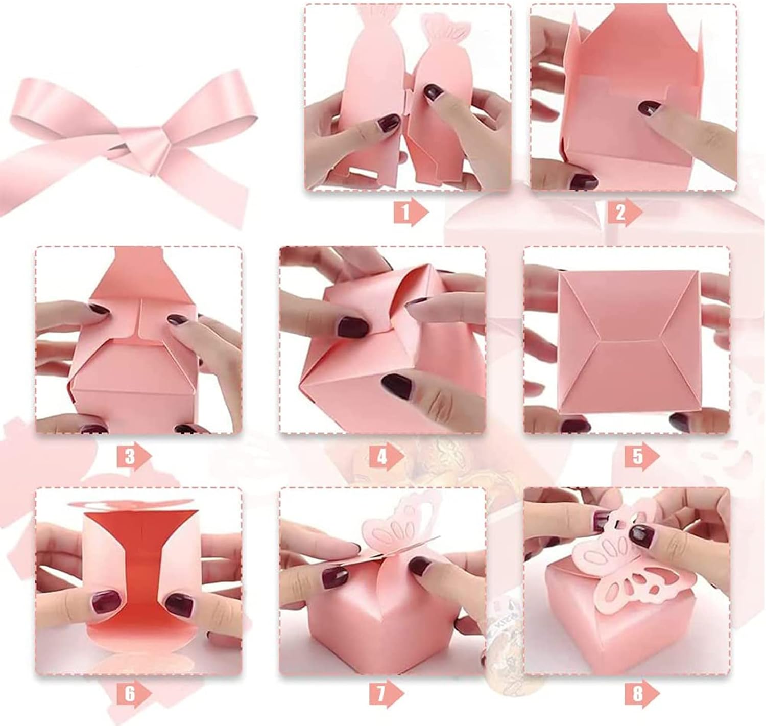 Detalle de Yqhugbc fjärilsaskar i pärlpapper, 6 × 6 × 6 cm, 50-pack i rosa