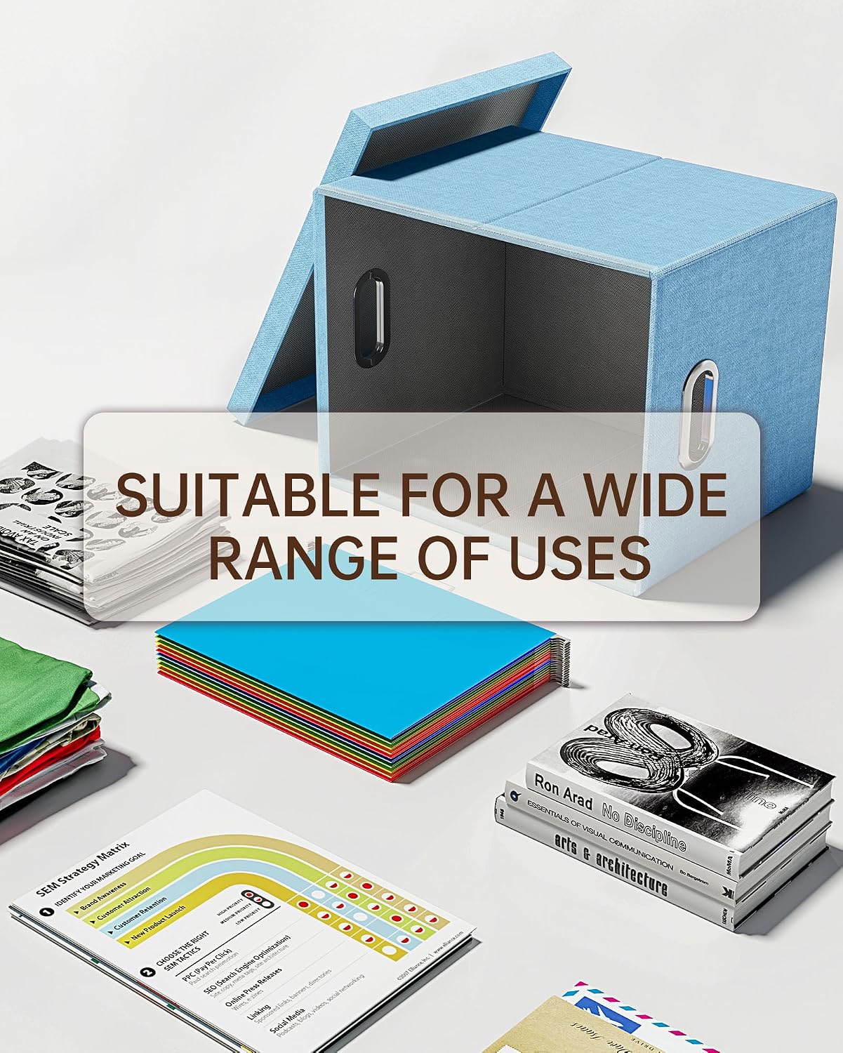 Thumbnail 4 de Oterri AM03118 File Organizer, Foldable Sky-Blue Linen Box for Letter and Legal Files