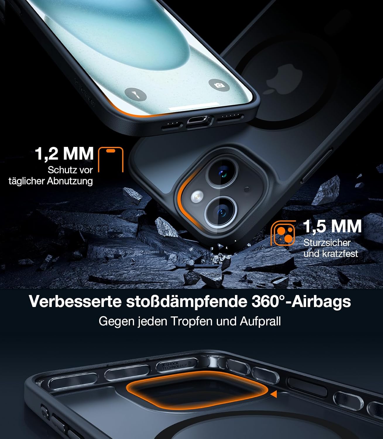 Detalle de TORRAS Guardian-Mag Hülle für iPhone 14 mit MagSafe – stoß- und kratzfest, matt schwarz