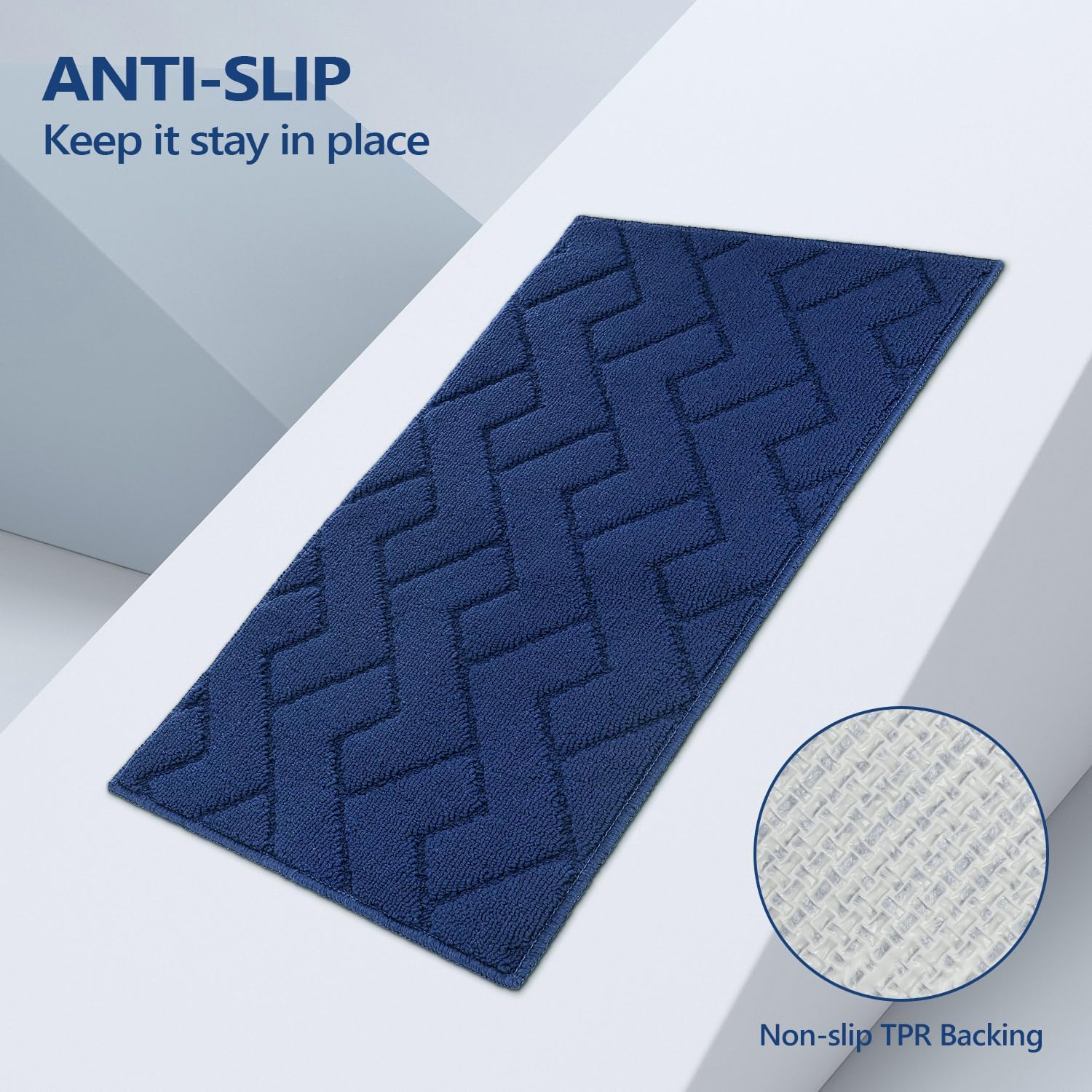 Detalle de hicorfe Kitchen Rugs and Mats Sets (2 Pieces) – Ultra-Absorbent, Non-Slip Polypropylene Mats, Navy