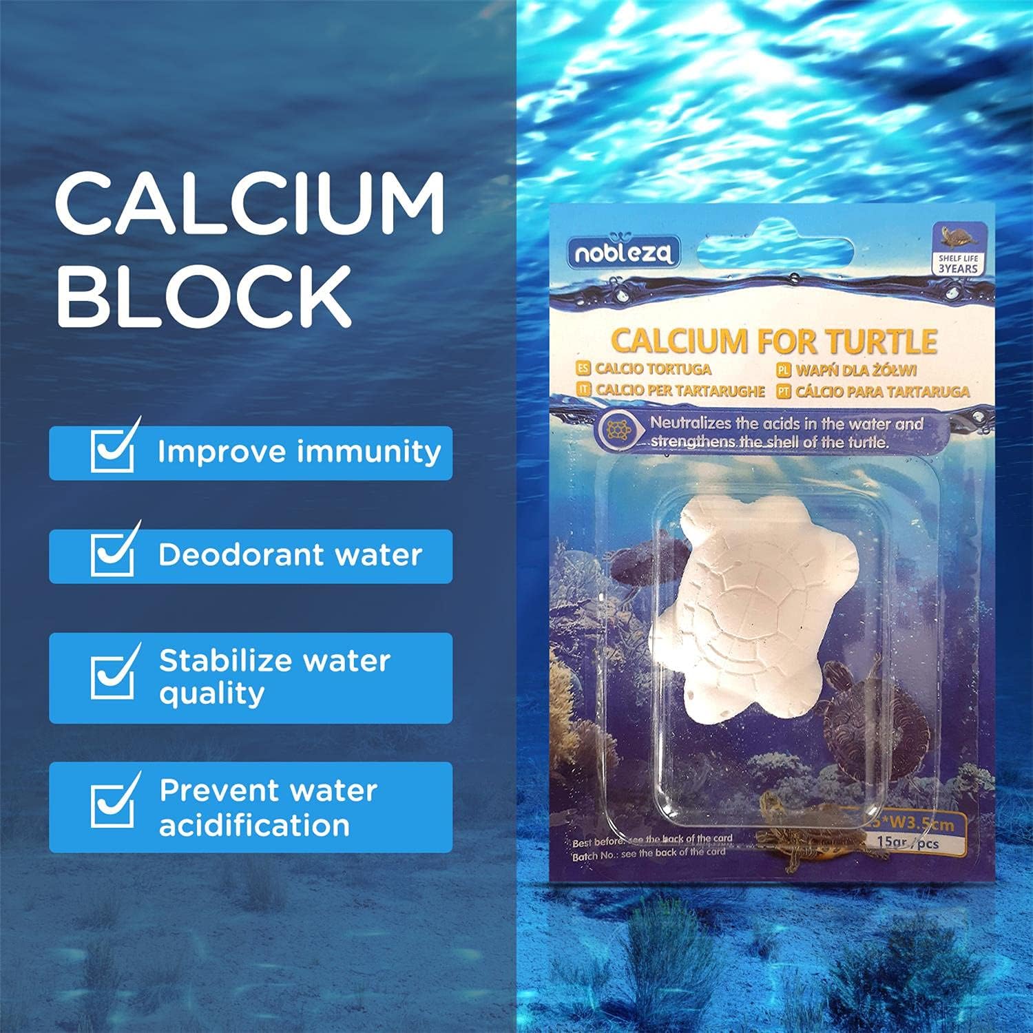 Detalle 2 de Nobleza Calcio per Tartarughe Acquatiche, 12 Pack di integratori naturali (per guscio e ossa)