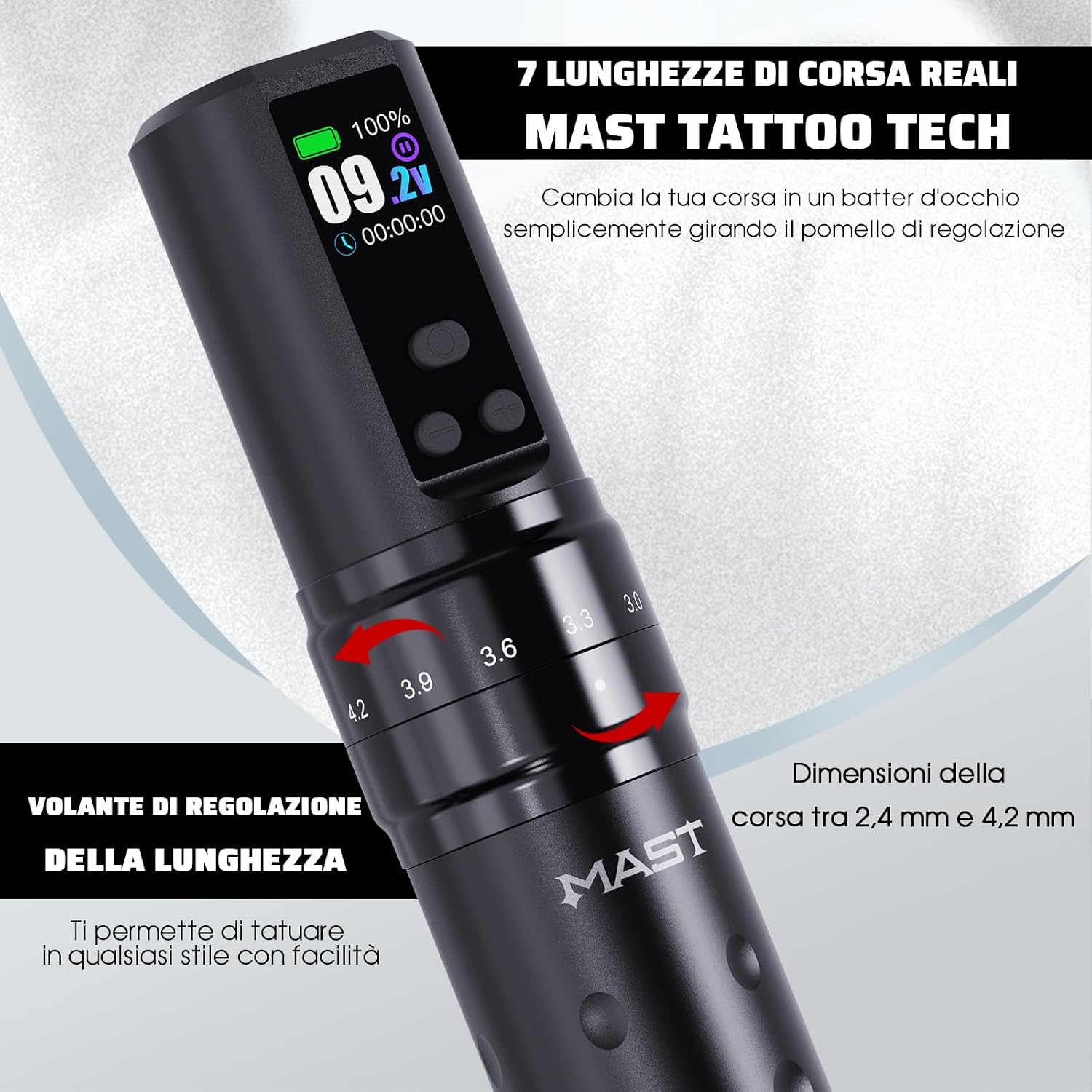 Thumbnail 1 de Mast Fold2 Pro Kit Tattoo Wireless: penna tatuaggio rotativa professionale con 2 batterie e set completo rose