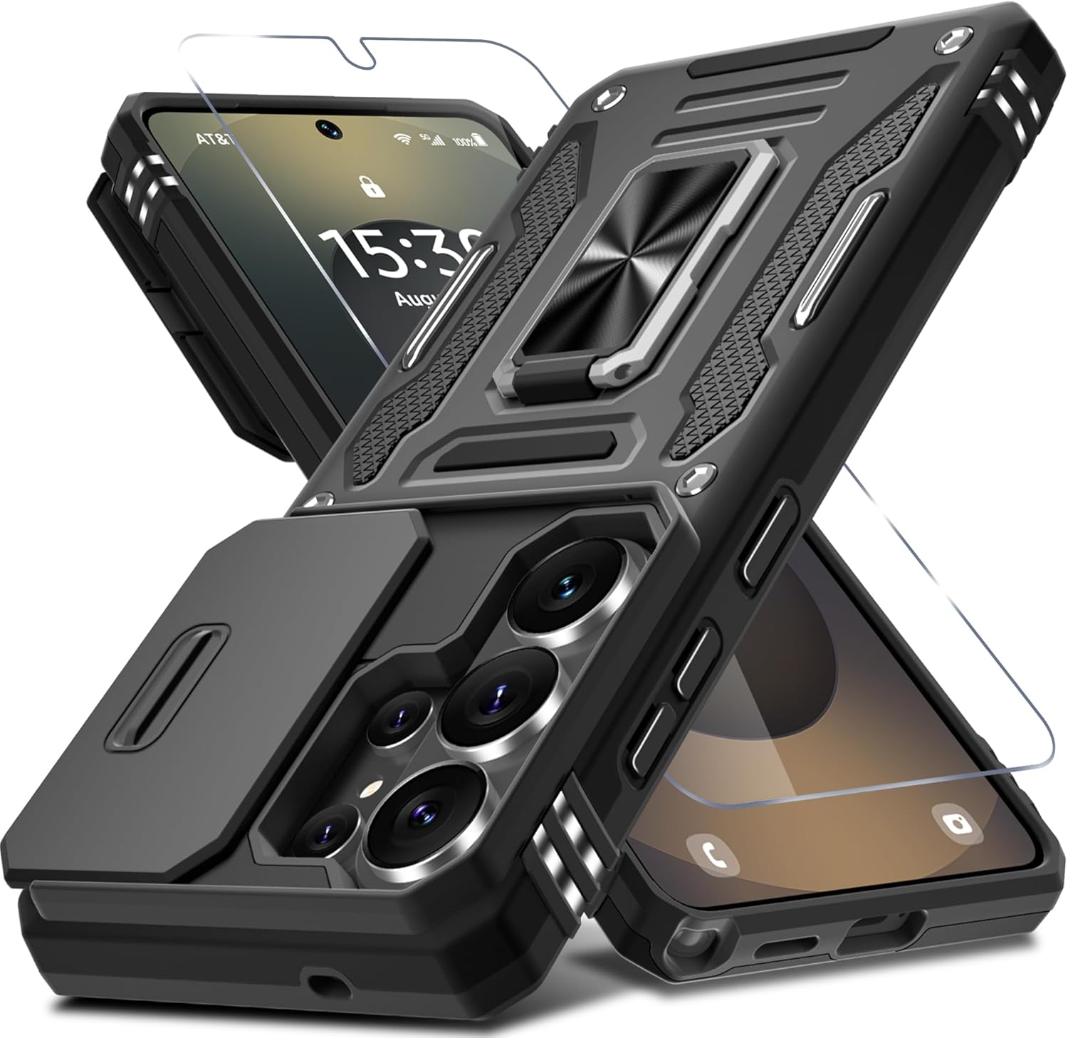 Detalle de DEERLAMN Case for Samsung Galaxy S26 Ultra 6.9-Inch with Slide Camera Cover, Screen Protector, and Rotating Ring Kickstand