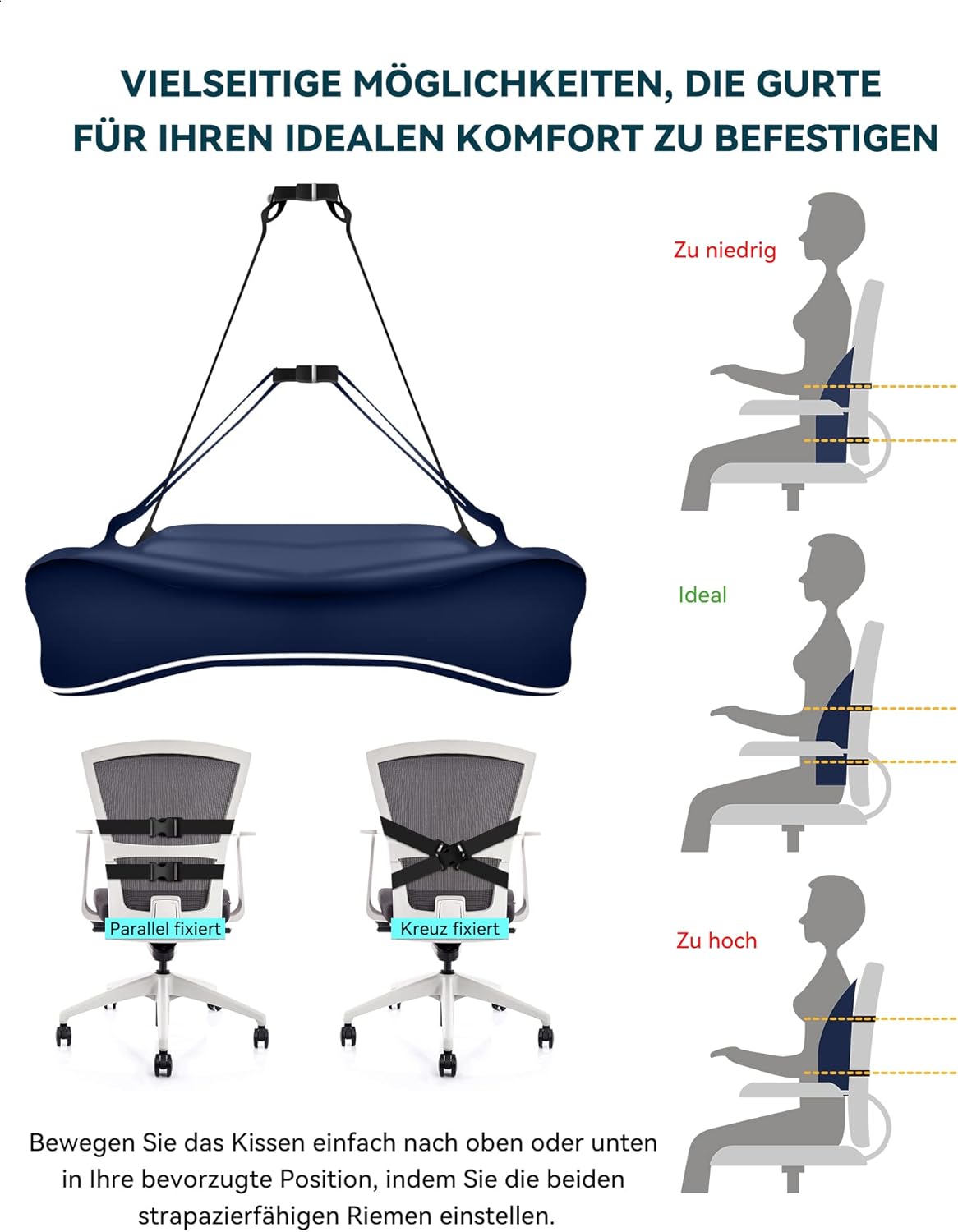 Thumbnail 5 de Travel Ease ergonomisches Rücken- & Lendenkissen aus Memory Foam (dunkelblau) für Bürostuhl und Auto