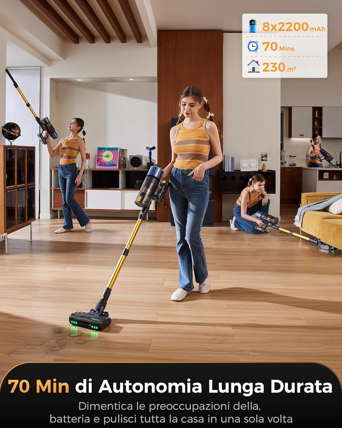 Detalle de Proscenic P15+ aspirapolvere senza fili: scopa elettrica 55 kPa, 70 min e GreenEye per pavimenti e tappeti