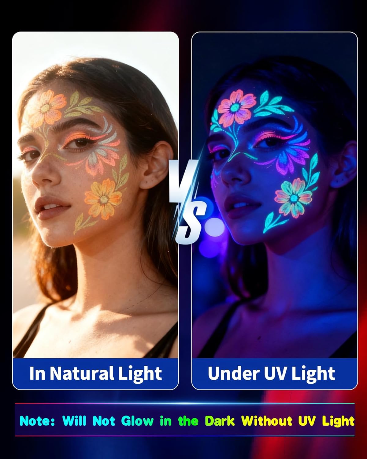 Detalle 2 de Oiomniv UV-Schwarzlicht Stifte Set (10 Farben) für Neon-Glow Face & Body Paint