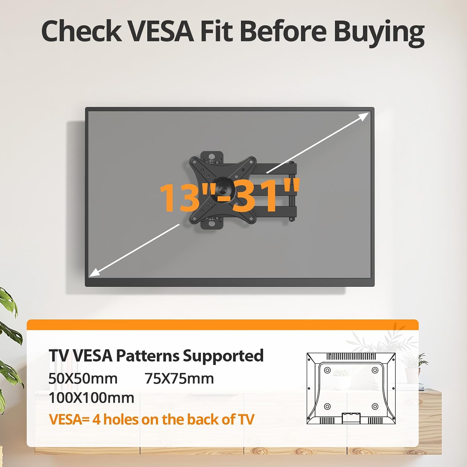 Thumbnail 5 de IWORKBOARD Full Motion TV Monitor Wall Mount Bracket (13–32 in, Max VESA 100x100mm, up to 33 lbs)