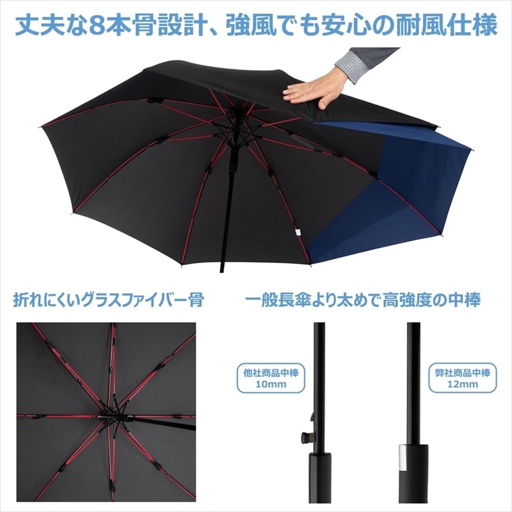 Detalle de 小川(Ogawa) 彗 53272 メンズ長傘 65cm はっ水 ブラック・後ろ側が伸びる設計