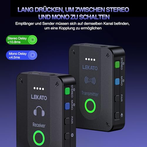 Detalle de LEKATO MS-02 Drahtloses In-Ear Monitoring System – 2.4G, Mono/Stereo, 4 Empfänger