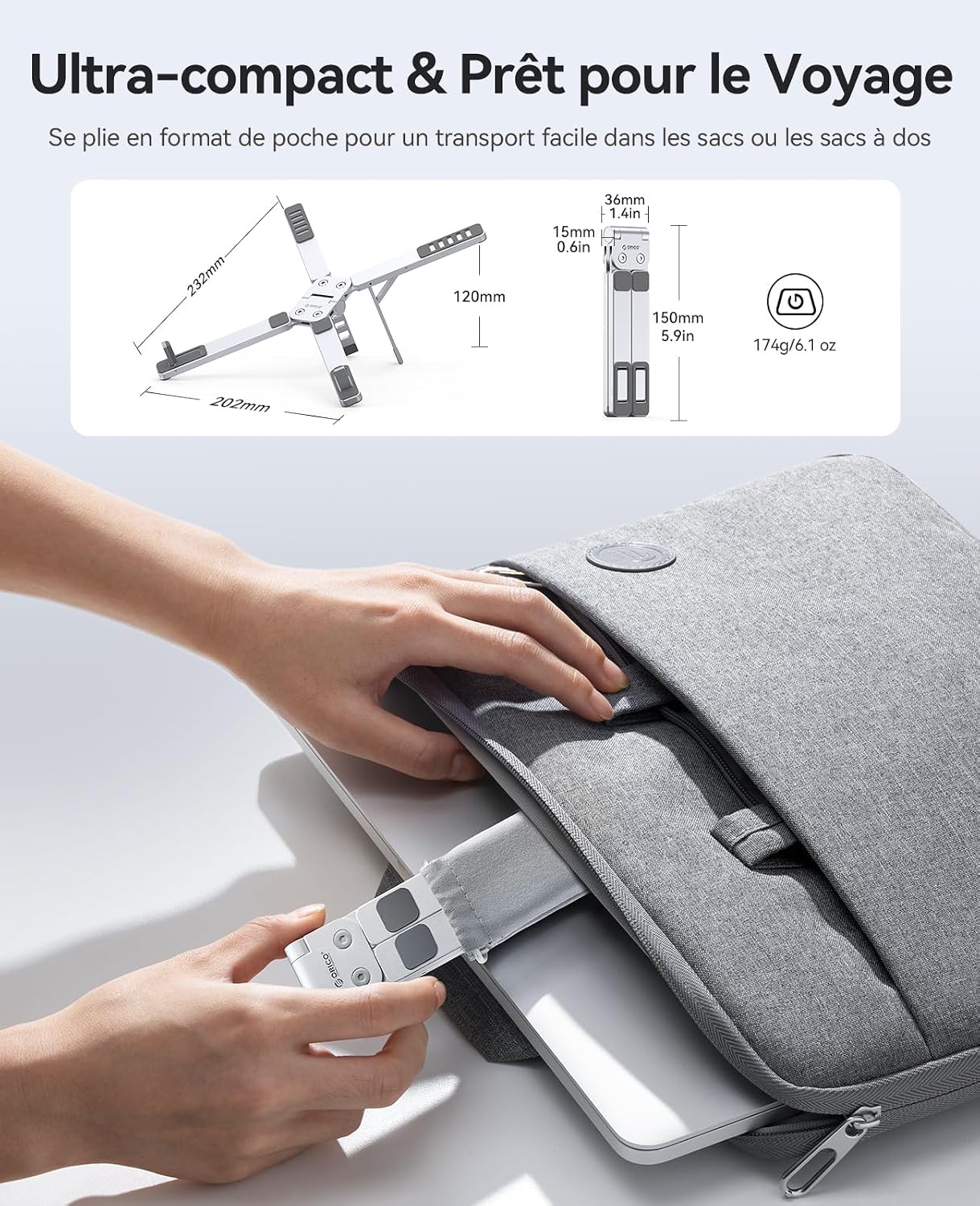 Detalle 2 de ORICO PN1 Support pliable 3-en-1 aluminium pour PC portable, tablette et téléphone jusqu’à 17