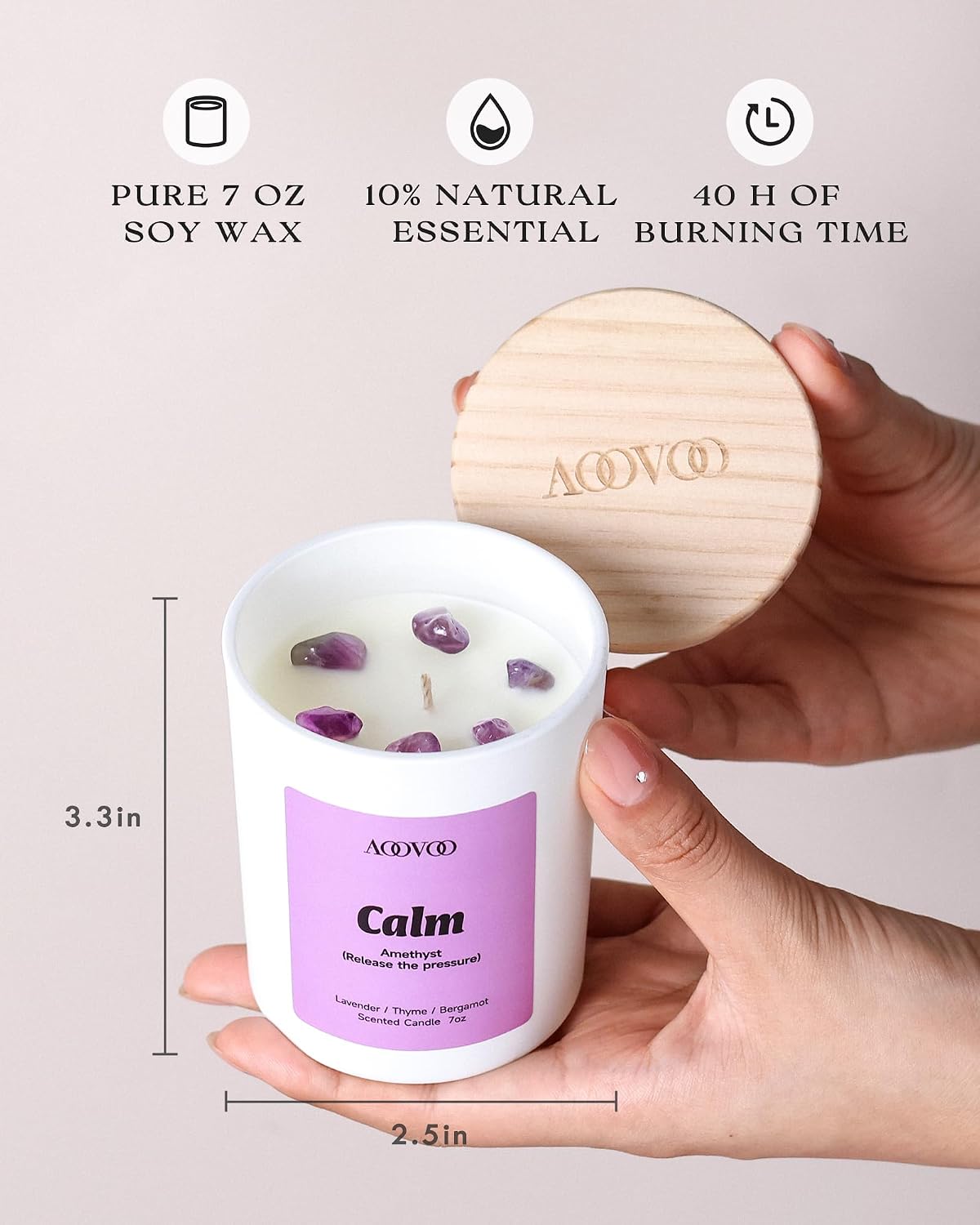 Detalle de AOOVOO Calm Candles Set for Women — 4-Pack Soy Candles with Crystals (Lavender Calm, Jasmine Serenity, Water Lily Pear Harmony, Patchouli Balance)