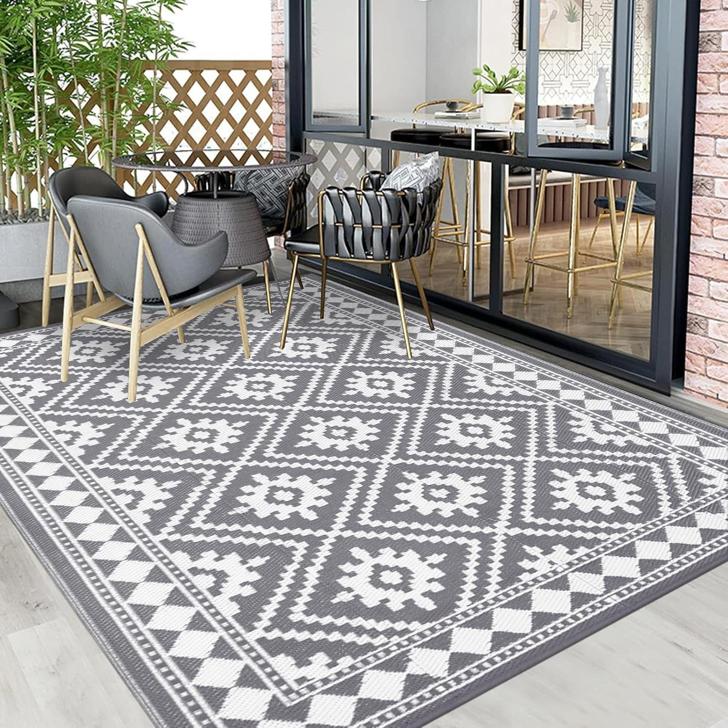 Detalle 2 de Enyhom Tapis de pique-nique pliable réversible 180 x 270 cm – Gris, extérieur