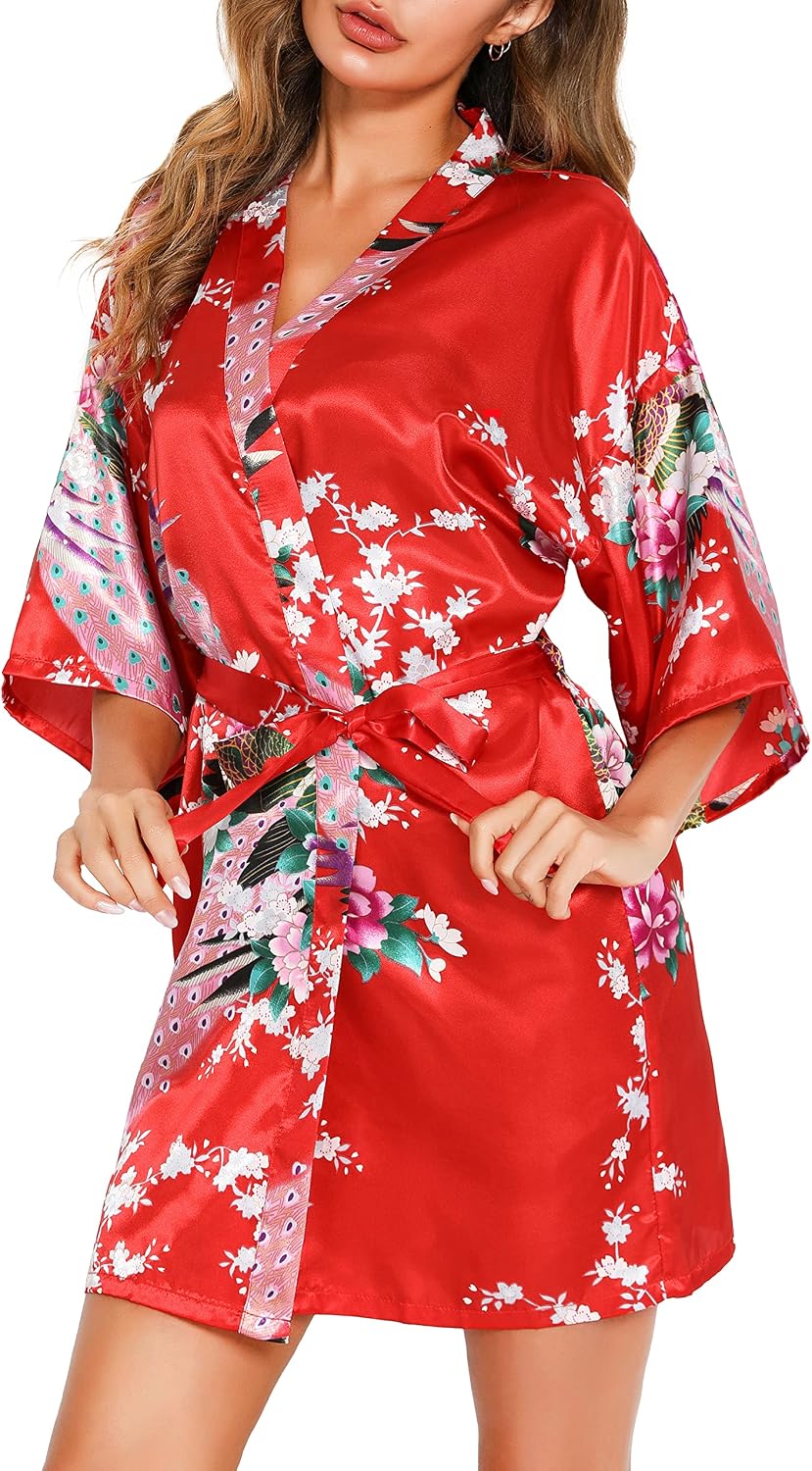 Thumbnail 3 de Kimono japonais femme Vlazom en satin, court mariage (peignoir pour la mariée et demoiselles)