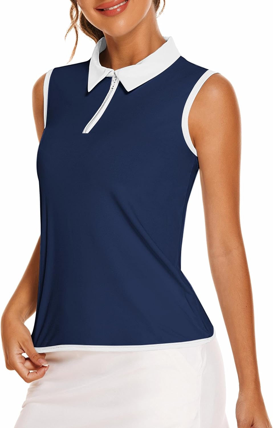 Detalle de COOrun Women's Sleeveless Golf Polo with Zip Front and Stand-Up Collar