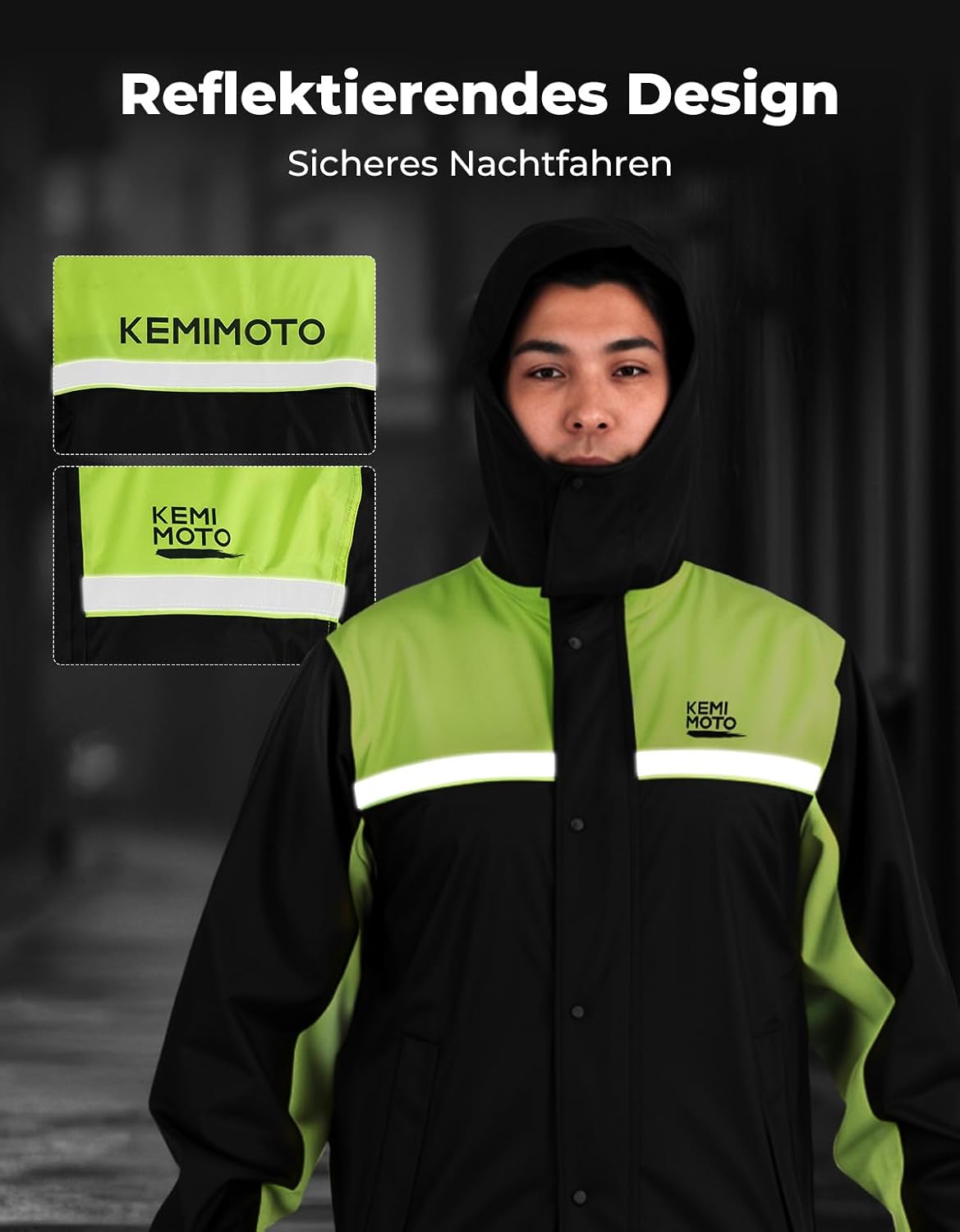 Detalle de KEMIMOTO Combinaison de Pluie Moto Homme — Imperméable et Réfléchissante, Veste et Pantalon en PVC et Polyester