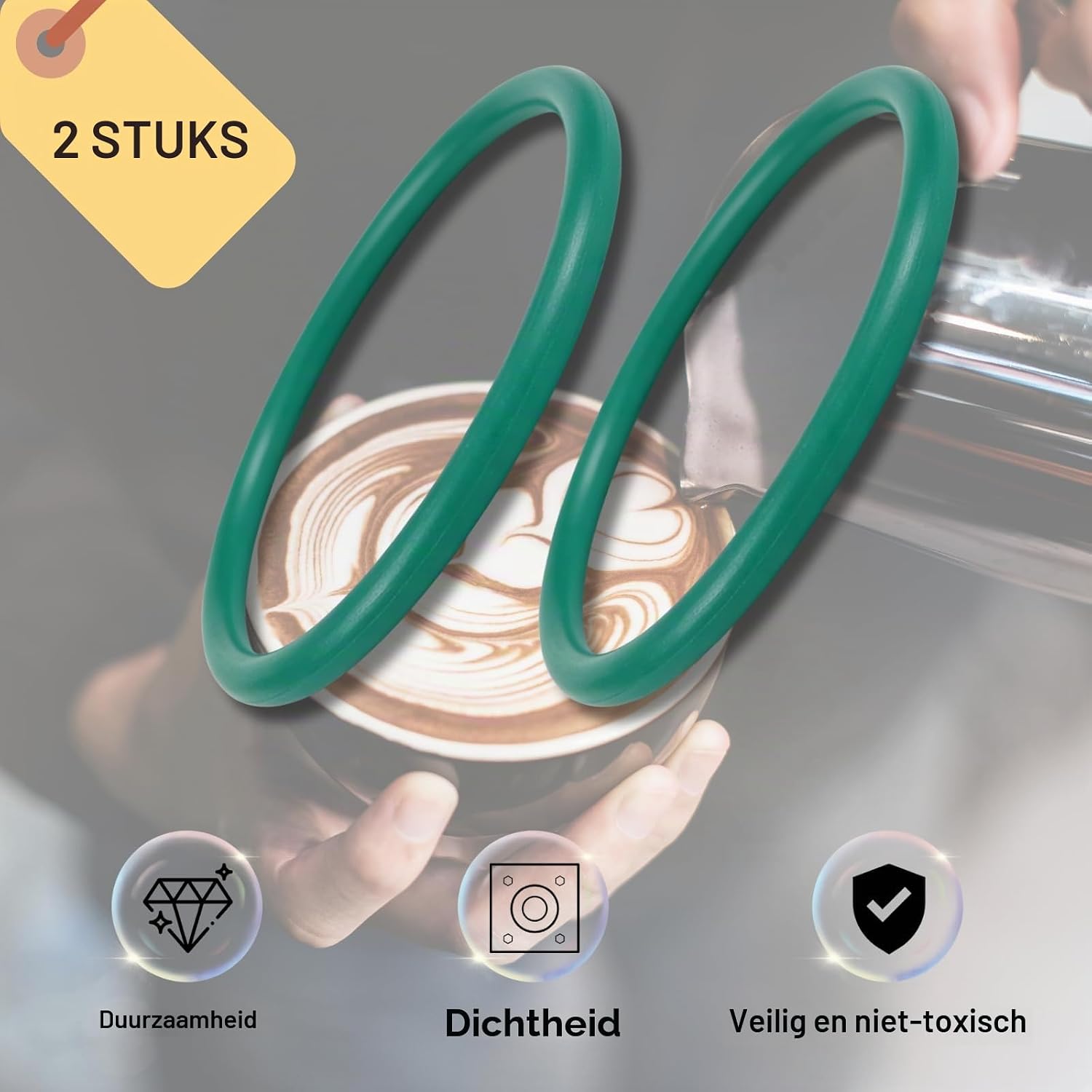 Detalle 2 de OstayOne O-ringen voor Quick Mill-zetgroep, 2 stuks, groen