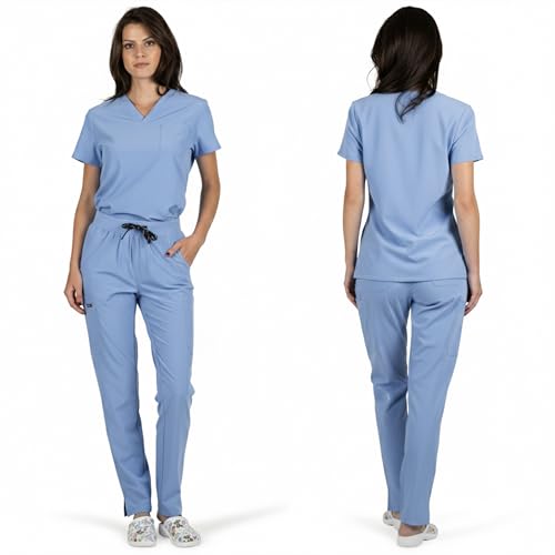 Detalle de B-well Bella: juego de ropa de trabajo para mujer, chaqueta con cierre y pantalón con elastano